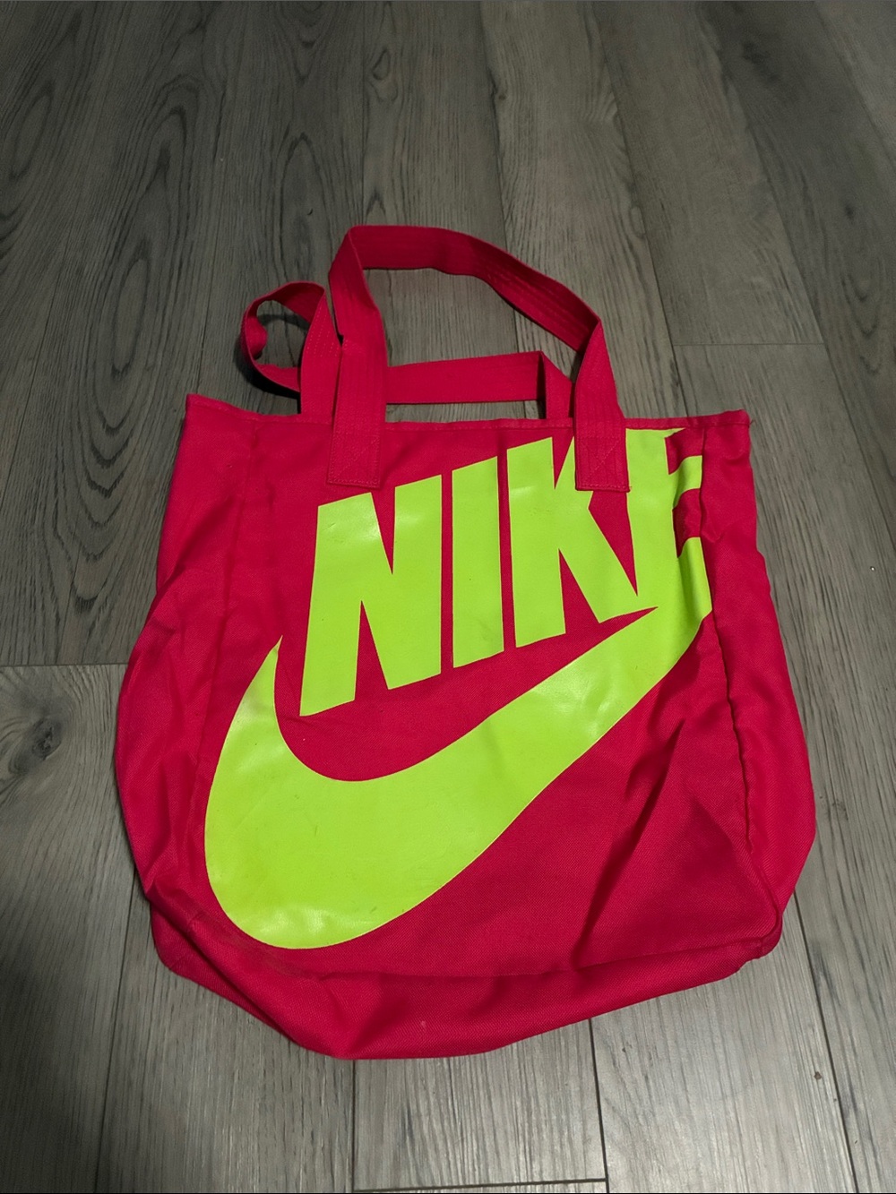 Nike Women's Bright Pink Tote with Neon Yellow Swoosh